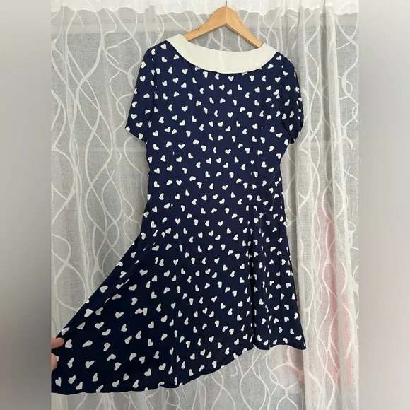 Unique vintage navy and white heart polka dot a-line vintage inspired dress 12-L - Picture 9 of 14